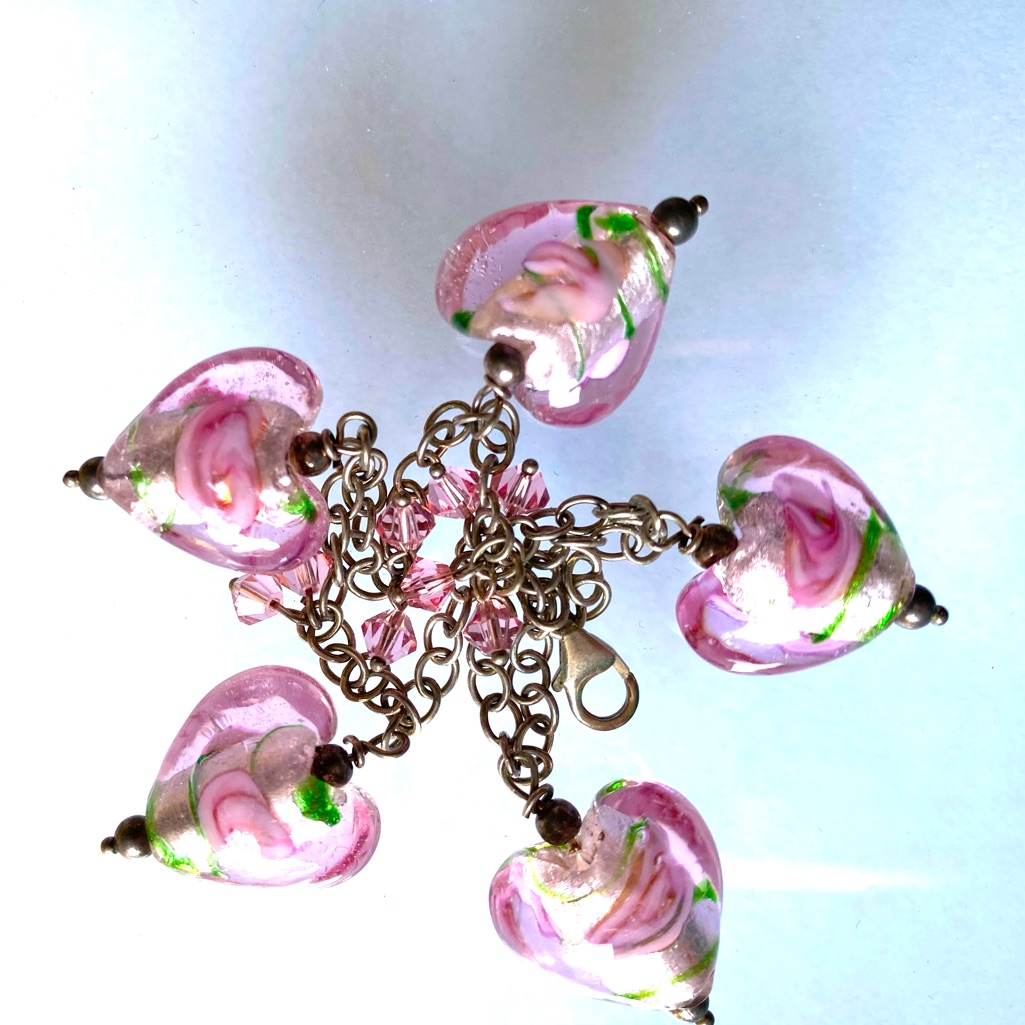 Glass Heart Shaped With 925 Silver Bracelet
